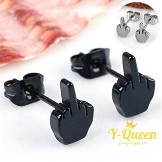 Women Punk The Middle Finger Design Stud Earrings Medical Stainless Steel Fine Jewelry Gifts