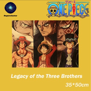 One Piece "Legacy of the Three Brothers" Luffy Ace Sabo  anime poster Kraft Paper Dormitory Wallpaper wall poster Paintings Vintage 35*50cm