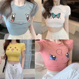 ถูกที่สุด รูปแบบการ์ตูน เสื้อยืดแฟชั่นเกาหลี, ซื้อ จำกัด! เสื้อครอป ท็อ สกรีนลายผีเสื้อมินิมอล แต่งแขนหยัก, เสื้อยืดแขนส