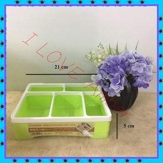 ชื่อ  : Container Box Storage STAND  Polymer Plastic Ware กล่องทรงกลม 5 ช่อง 2 Pcs. ชุด 2ใบ ชิ้นกล่อง กล่องพลาสติก  กล่อ