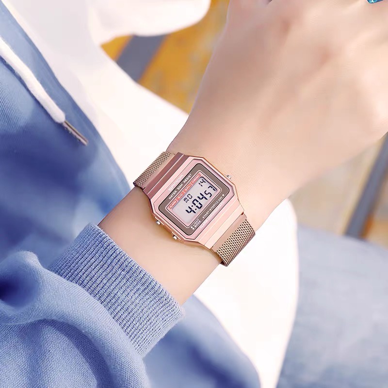 Ca sio Standard นาฬิกาข้อมือผู้ชาย/หญิงใส่ได้ สายสแตนเลส รุ่น A700 A700W A700WM สีทอง/เงิน/โรสโกล มีสายข้อกับสายถัก