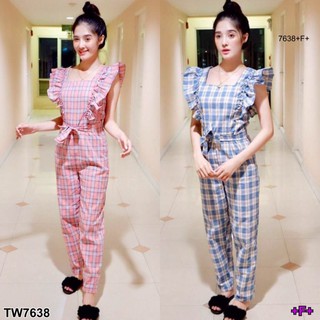 จั้มสูทแขนกุดขายาวลายสก็อต งานแต่งระบาย WS7638