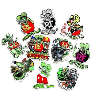 สติ๊กเกอร์ เซ็ต 10 ดวง กันน้ำ การ์ตูน หนู Ratfink ตกแต่ง ไดอารี่ โน๊ตบุ๊ค แท็บเล็ต Rat Fink Sticker สติกเกอร์ แรดฟิงค์