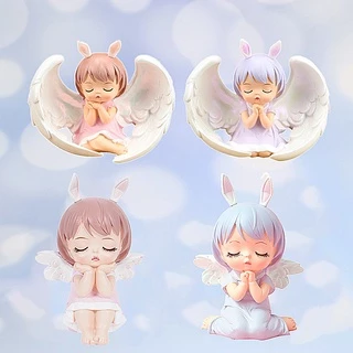 [จุด] นางฟ้าตุ๊กตาเด็กครีมเค้กตกแต่งนางฟ้าตุ๊กตาเค้กวันเกิดตกแต่งหูกระต่ายเด็กเค้กด้านบนหมวก
