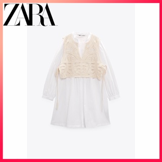 Zara ชุดเดรสสั้น สีขาว แฟชั่นฤดูร้อน สําหรับสตรี