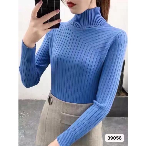 เสื้อไหมพรมแขนยาวคอเต่าพับสำหรับผู้หยิง ผ้านุ่มใส่สบาย รุ่น39056#