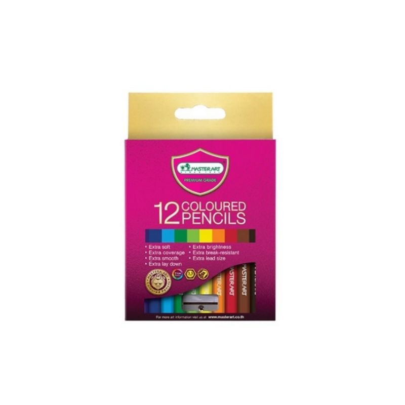 Master Art สีไม้ ดินสอสีไม้ แท่งสั้น 12 สี รุ่นใหม่ แถมกบเหลา