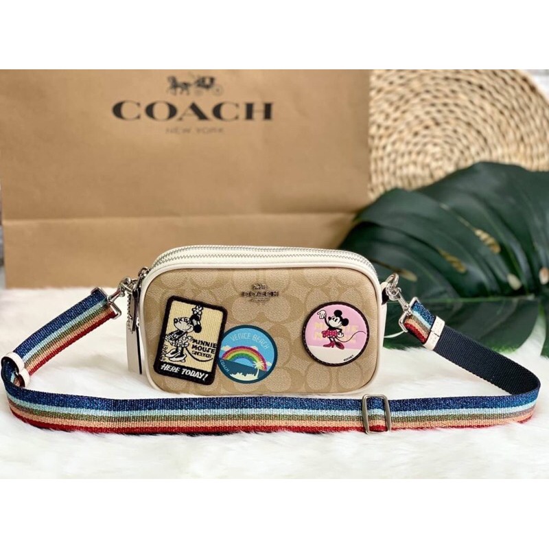 COACH CROSSBODY POUCH IN SIGNATURE WITH MINNIE MOUSE PATCHES