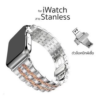 [ฟรีที่ปรับสาย] สาย i Watch สแตนเลส Longiness ล็อคปีกผีเสื้อ ใช้สำหรับ i watch