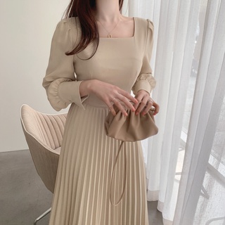 Elena dress เดรสยาว ชุดออกงาน เดรสสีครีม เดรสสไตล์เกาหลี FA460