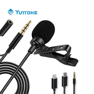 YUNTOHE แบบพกพามินิไมโครโฟน 3.5มม Type C ไมค์ไลฟ์สด สำหรับโทรศัพท์ Clip-On Lapel Lavalier คอนเดนเซอร์ แล็ปท็อปประเภท C