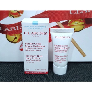 โลชั่นบำรุงผิวกายนุ่มชุ่มชื้น ผิวใส แท้💯%Clarins Moisture-Rich Body Lotion With Shea Butter 8 ml. มีฉลากไทย