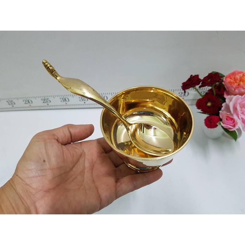 Brass byfa *ขัน ร.5 ขนาด3.5”และทัพพี6” เข้าชุด (แยกขาย) ขันทองเหลือง ขันถวายบูชา  ขนาด 3.5นิ้ว ทัพพีขนาด 6นิ้ว