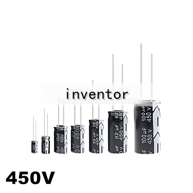 10pcs 450V ตัวเก็บประจุอลูมิเนียมอิเล็กโทรลีติค 3.3UF 4.7UF 10UF 22UF 33UF 47UF 68UF 100UF 10UF