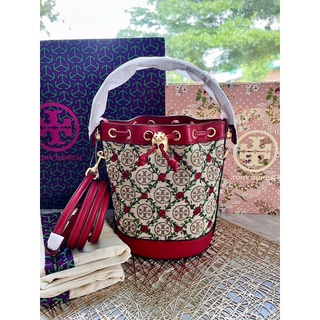 พร้อมส่ง Tory Burch T MONOGRAM EMBROIDERED MINI BUCKET BAG ของแท้ 100%