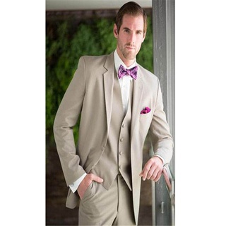 ใหม่ผู้ชายชุด Smolking Noivo Terno Slim Fit Easculino ชุดราตรีชุดสำหรับ Beige Tuxedos Notched Lapel ปุ่มสองปุ่มเจ้าบ่าวp