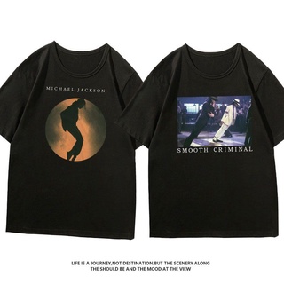 เสื้อยืดโอเวอร์ไซส์Dance King Michael Jackson Michael Jackson เสื้อยืดความงามชายแขนสั้นคู่นักเรียนข้างถนนในยุโรปและอเมริ