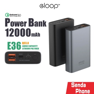 พาวเวอร์แบงค์ แบตสำรอง ELOOP รุ่น E36 ความจุแบตเตอรี่ 12000mAh. ชาร์จเร็ว PD 18W PowerBank รองรับทั้งระบบ IPh/ Android