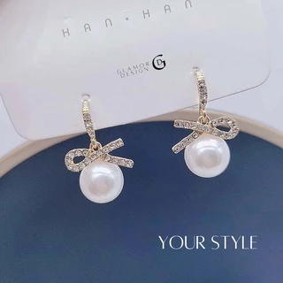 GLAMOR✨ต่างหูเงิน925 Pearl Bow ตุ้มหูเงินประดับมุก ต่างหูเงิน925ฝังเพชร ตุ้มหูโบว์ ต่างหูมุกเกาหลี