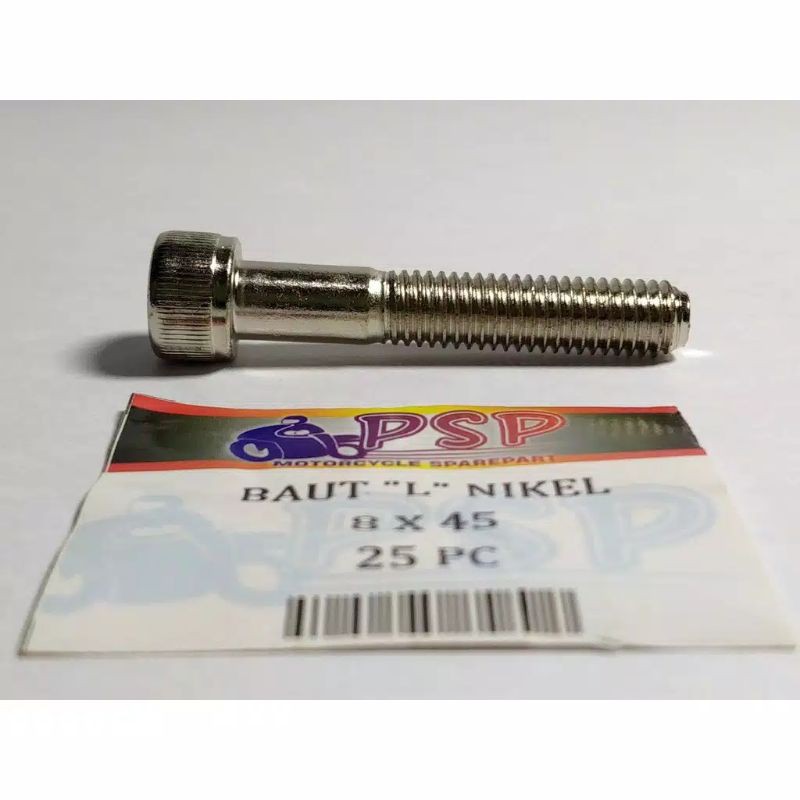 NICKEL "L" BOLT 8 x 45 / "12 L Key 6 / ด้าย 8 mm x ยาว 45 mm (ราคาต่อ 1 ชิ้น)