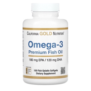 California Gold Nutrition Omega-3 Premium Fish Oil EPA 180 มก./DHA 120 มก. บรรจุแคปซูลนิ่มทำจากเจลาตินปลา 100 แคปซูล