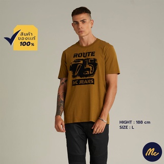 Mc JEANS เสื้อยืด ผู้ชาย แขนสั้น เสื้อยืด แม็ค แท้ คอกลม สีขาว Biker Collection MTTZ577 คอกลม สีเขียวอมน้ำตาล Biker Collection MTTZ574