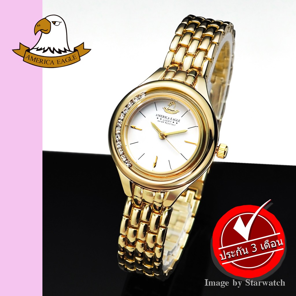 AMERICA EAGLE นาฬิกาข้อมือผู้หญิง สายสแตนเลส รุ่น AE101L - Gold/White