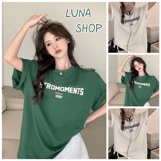 Luna shop🍑เสื้อผ้าเกาหลี🍒OVERSIZEเสื้อยืดแขนสั้นผ้าฝ้ายพิมพ์ลายตัวอักษรย้อนยุคอเมริกันสำหรับผู้หญิง🚚พร้อมส่งจากกทม มาถึงใน 3-5 วัน