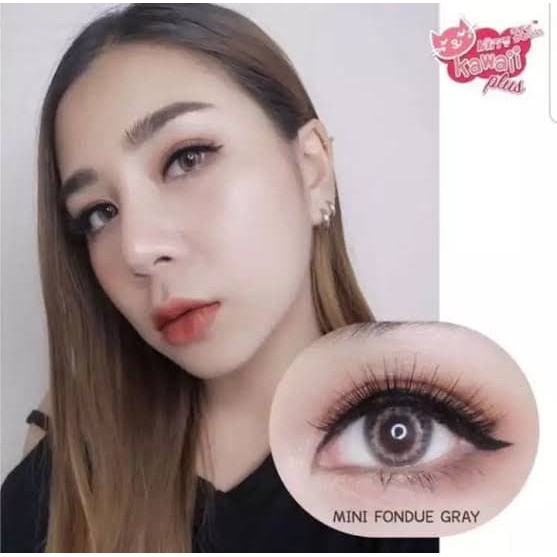 คอนแทคเลนส์ (สายตา -600) Mini Fondue สีเทา ยี่ห้อ Kitty kawaii  Dia 14.2