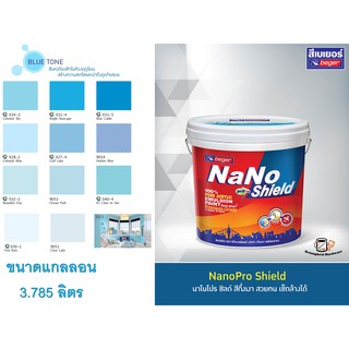 สีทาบ้าน สีน้ำอะคริลิค นาโนโปร ชิลด์ สีกึ่งเงา สวยทน เช็ดล้างได้ Nano Pro Shield ขนาดแกลลอน 3.785 ลิตร โทนสีฟ้า