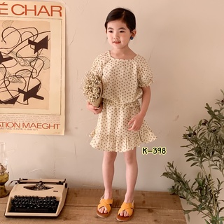 (**พร้อมส่ง**) M-398 เสื้อ/กระโปรง เหลืองอ่อนดอกไม้จิ๋ว