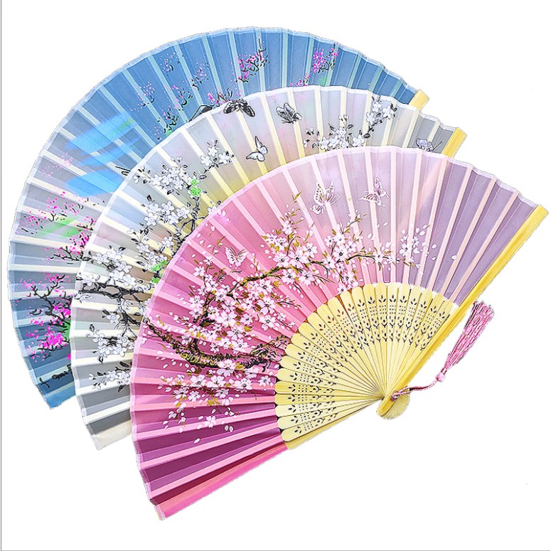 พัดจีน พัดจีนโบราณ ทำจากไม้ไผ่และผ้า ชุด 1 ขนาด 38 cm พร้อมส่งจากไทย