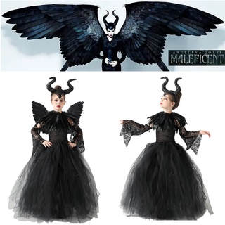 Kids Maleficent Angelina Jolie Cosplay Costume Dress Halloween Outfit Suit Gift