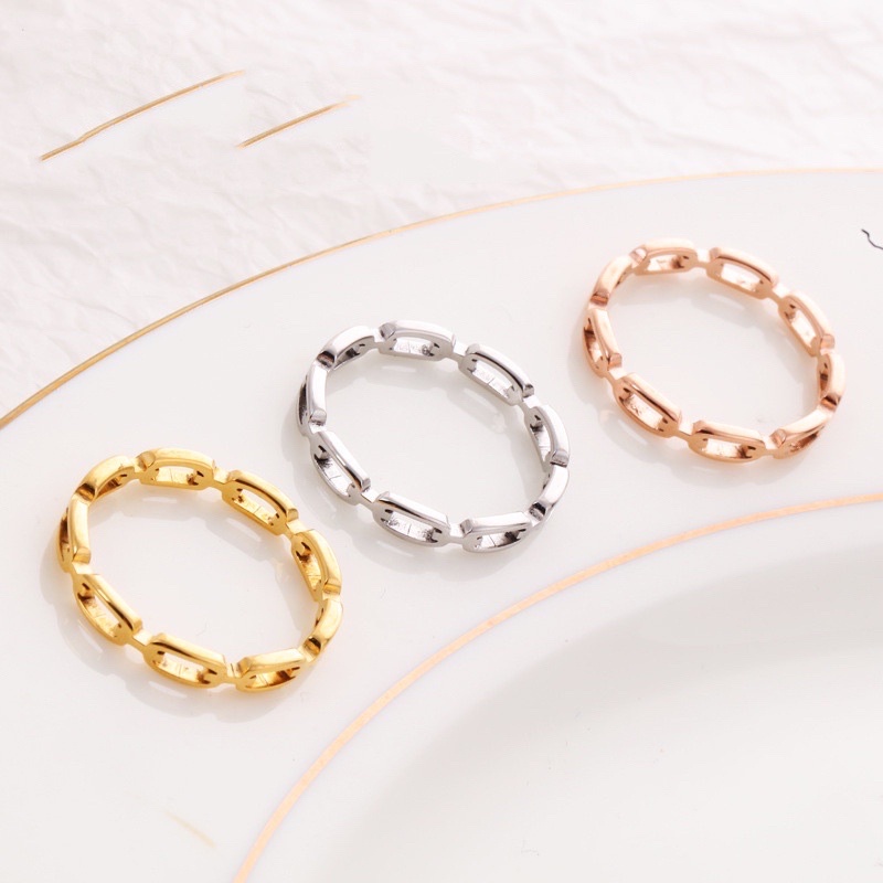 [#77]พร้อมส่ง แหวน แหวนรายโซ่ รายเหลี่ยม แหวนสแตนเลส แบบแฟชั่นไม่มีเพชร ใส่ล้างมือได้