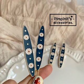 📬 พร้อมส่ง : 🌸 กิ๊บติดผมเกาหลีสไตล์วินเทจสีน้ำเงินลายดอกเดซี่ | Korea Vintage Daisy Flower Enamel Hairpin.