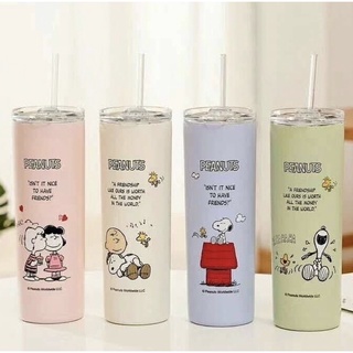 เเถมหลอด🌟แก้วเก็บอุณหภูมิ Snoopy Peanuts พร้อมหลอดงานแท้ ความจุ 20 oz (500 ml) วางบนรถได้พอดี