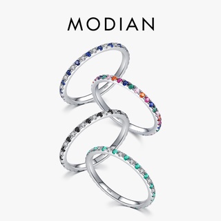 Modian แหวนหมั้นแต่งงาน เงินแท้ 925 สีรุ้ง ซ้อนกันได้ 4 สี สําหรับผู้หญิง 2021