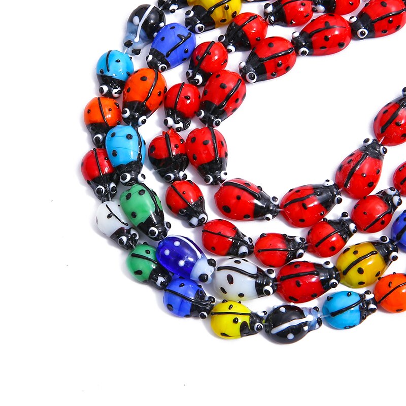 20 ชิ้น 9x13 มิลลิเมตร/10x15 มิลลิเมตรผสมสีสีดําด้วง Ladybug ดอกไม้รูปแบบแก้ว Lampwork Spacer ลูกปัดแบบหลวมสําหรับเครื่องประดับทํา DIY