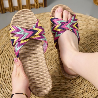 รองเท้าแตะ ผ้าลินิน กันลื่น น้ําหนักเบา เหมาะกับใส่ในบ้าน แฟ…