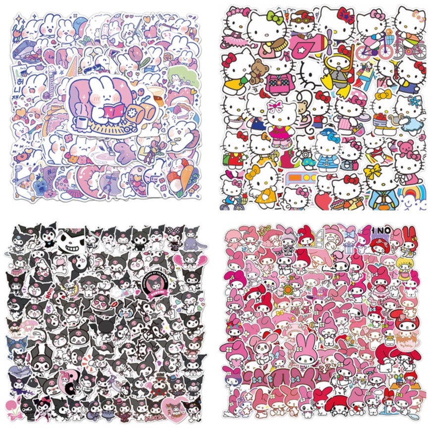 สติกเกอร์ ลายการ์ตูนอนิเมะ Kawaii Kuromi My Melody Cinnamoroll Kittys Sanrioed กันน้ํา สําหรับติดตกแต่งรถยนต์ แล็ปท็อป 200 ชิ้น 50 ชิ้น