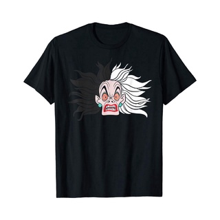 เสื้อยืดผ้าฝ้ายพิมพ์ลายขายดี เสื้อยืดพิมพ์ลาย Disney Villains Crazy cruella De vil ชุดลำลอง