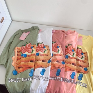 เสื้อโอเวอร์ไซส์ เสื้อสกรีน SWEET WAFFLES เสื้อยืด ผ้าคอตตอนแท้ ตัดเย็บในไทย