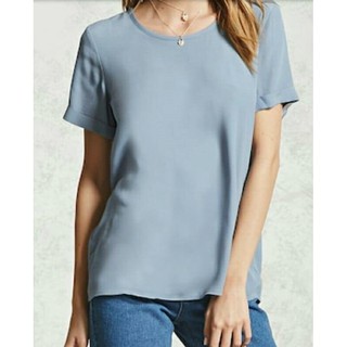 เสื้อท๊อปคอกลม (F21-001) F21 Crepe Woven Blouse- Dusty Blue