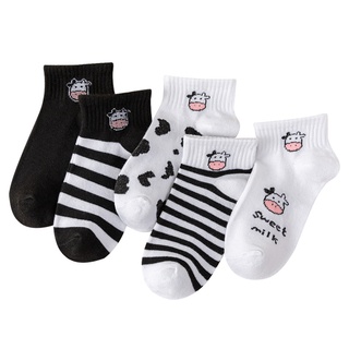 [ Nong Cow pattern / 1 pair ] short ankle korean  fashion socks Cows milk pattern , can be worn by both boys and girls 🧦🧦