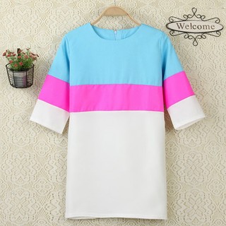 (สินค้าพร้อมส่งค่ะ) เสื้อแฟชั่นเกาหลี ตัวยาว คอกลม แขนสามส่วน ผ้า cotton