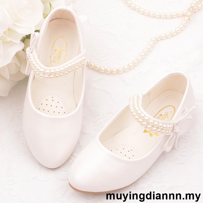Muyingdiannn.my รองเท้าหนัง พื้นแบน ลายดอกไม้ สีขาว แฟชั่นฤดูใบไม้ผลิ ฤดูใบไม้ร่วง สําหรับเด็กผู้หญิง 21 ชิ้น * G18X51tongling ddw