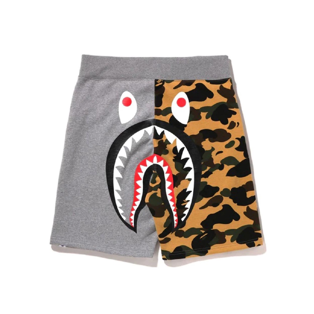 BAPE 1st Camo Back Shark Sweat Shorts (GREY/YELLOW)