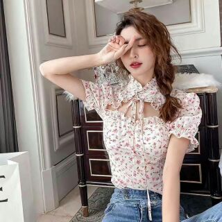 เสื้อ สไตล์เกาหลี ลายดอก ทรงสวยมาก แขนจั้ม ดีเทล