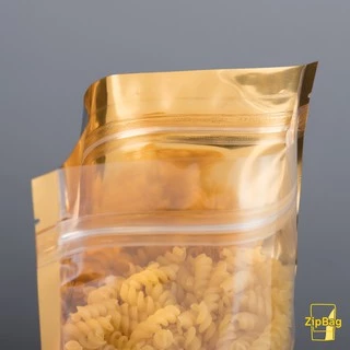 ถุงมีซิปหน้าใสหลังทอง มีซิปก้นตั้งได้ (50ใบ) Zipbag