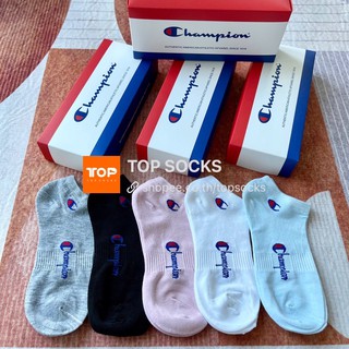 champion ⚡️set 5คู่1กล่อง⚡️ ถุงเท้าแบรนด์ ข้อสั้น กีฬา งานCotton แฟชั่น พร้อมส่ง